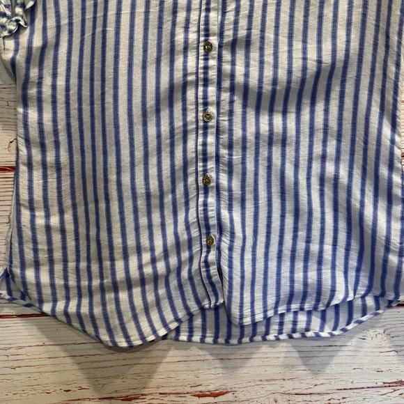 Lilly Pulitzer Leighton Shirt in Bennet Blue Beachy Yard Stripe Sz M - Picture 7 of 12